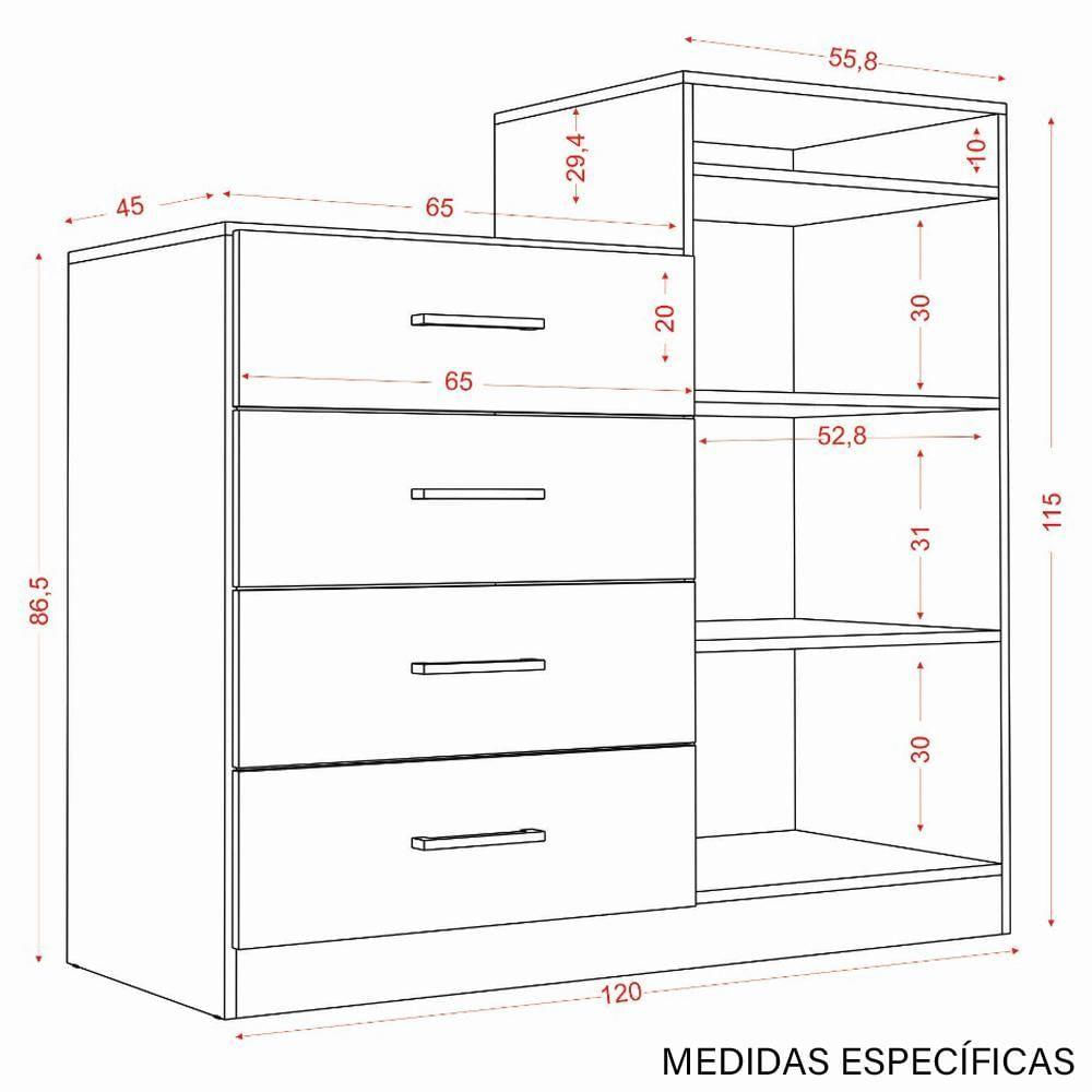 Miniatura Comoda Sapateira 04 Gavetas 02 Portas 2004142 Atacama Off White