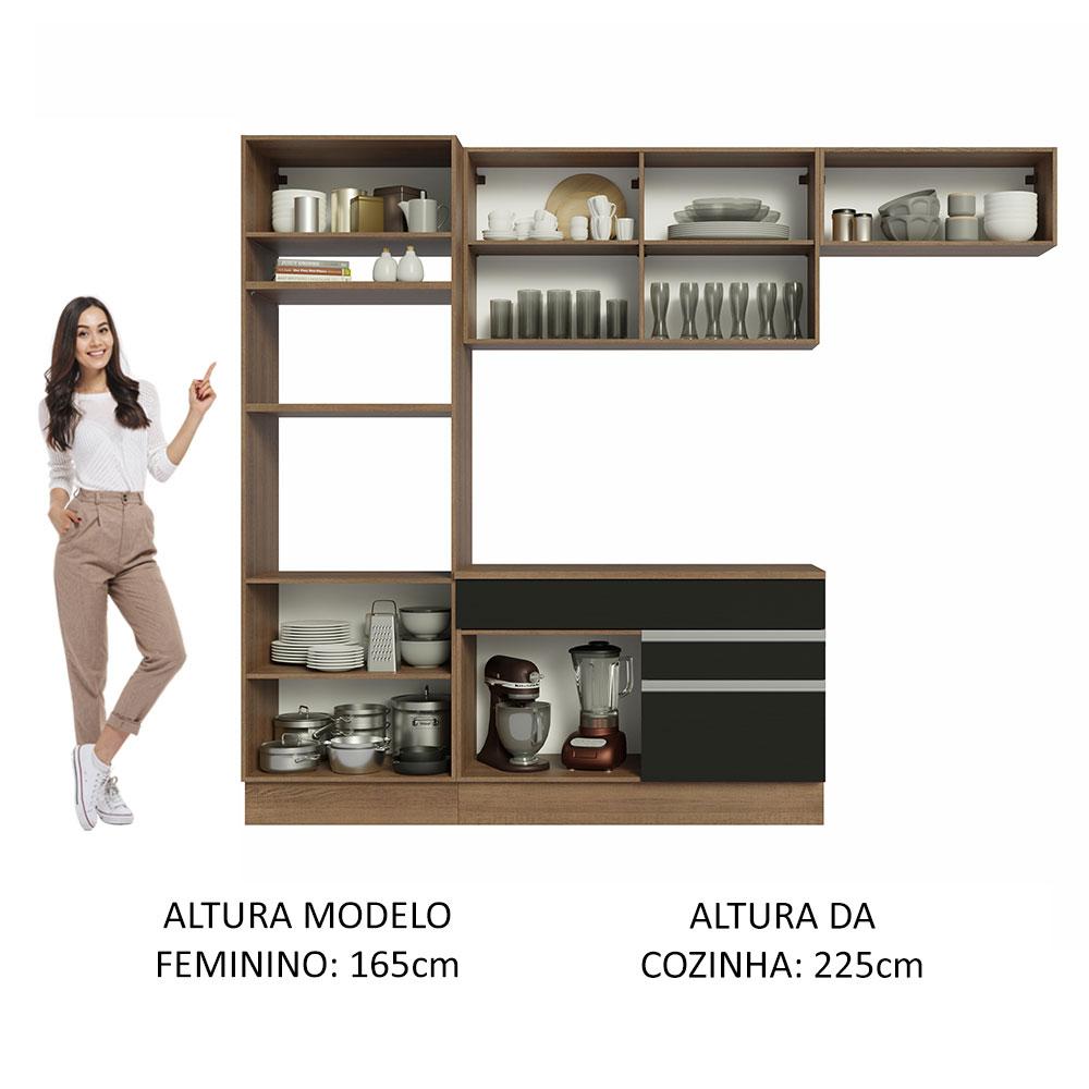 Miniatura Armário de Cozinha Completa 270cm Rustic/Preto Glamy Madesa 14 Rustic/Preto