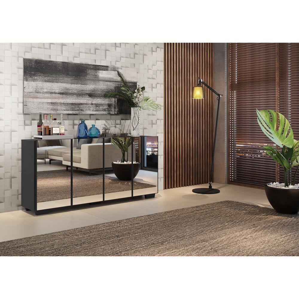 Aparador Buffet 2 Portas Com Espelho Vegas V3614 Preto