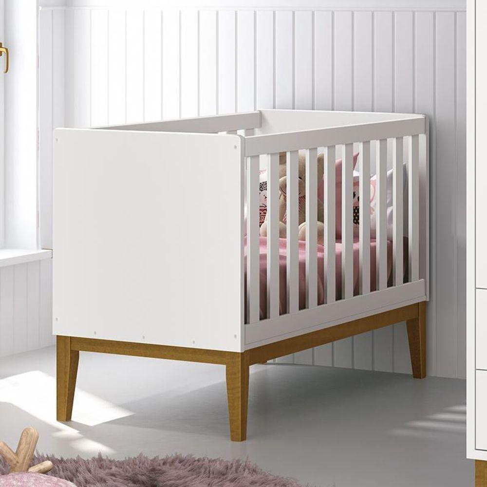 Miniatura Berço Mini Cama Classic Branco Fosco Com Pés Amadeirado - Reller Móveis Branco Fosco