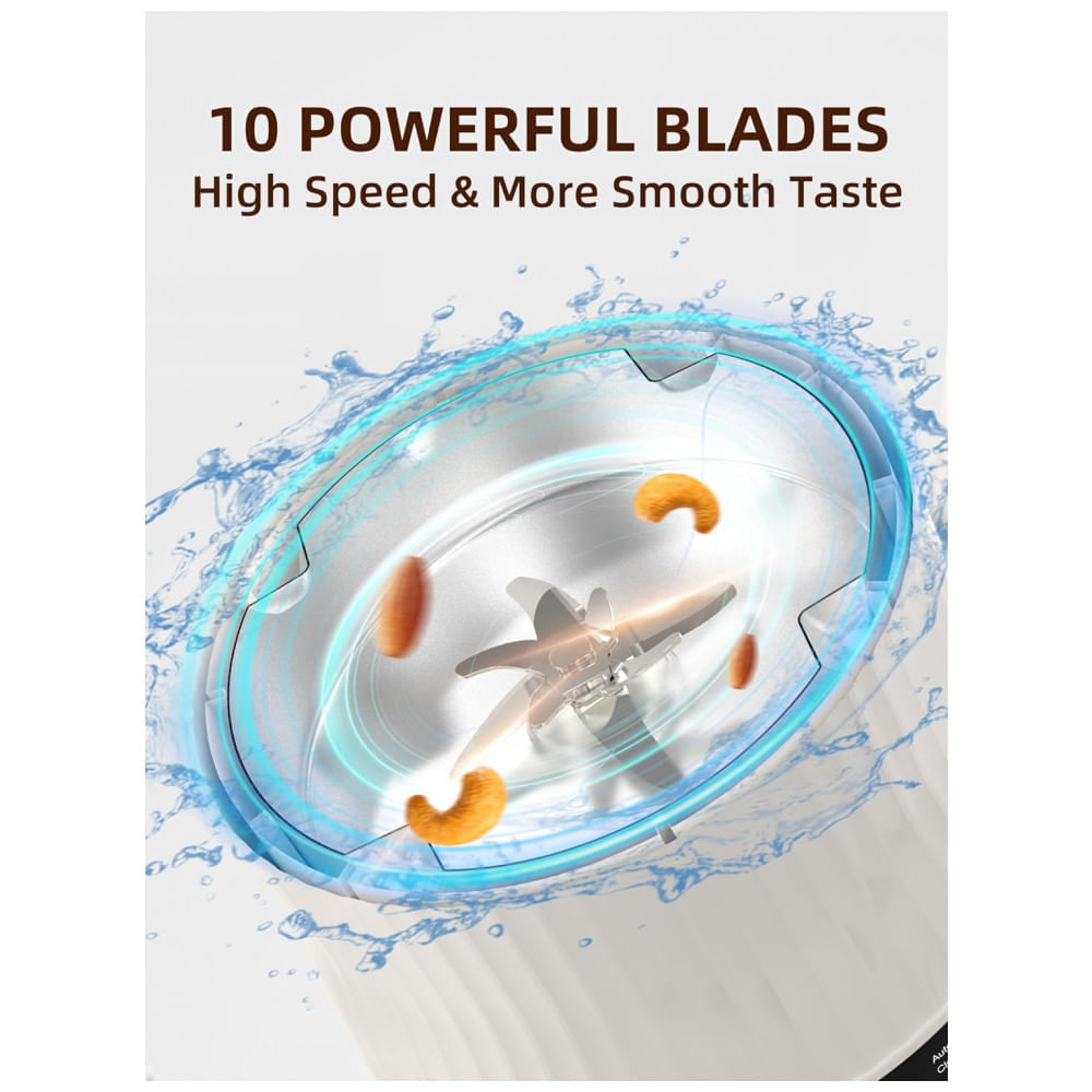 Miniatura Máquina de Leite Vegetal Automática 600mL com 10 Lâminas, Temporizador 12H e Limpeza Automática, BUAIAHUG, Branca