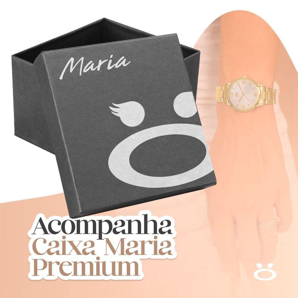 Miniatura Relogio Feminino Dourado Aço Inox + Caixa + Brincos + Colar Social Moda Casual Presente Strass