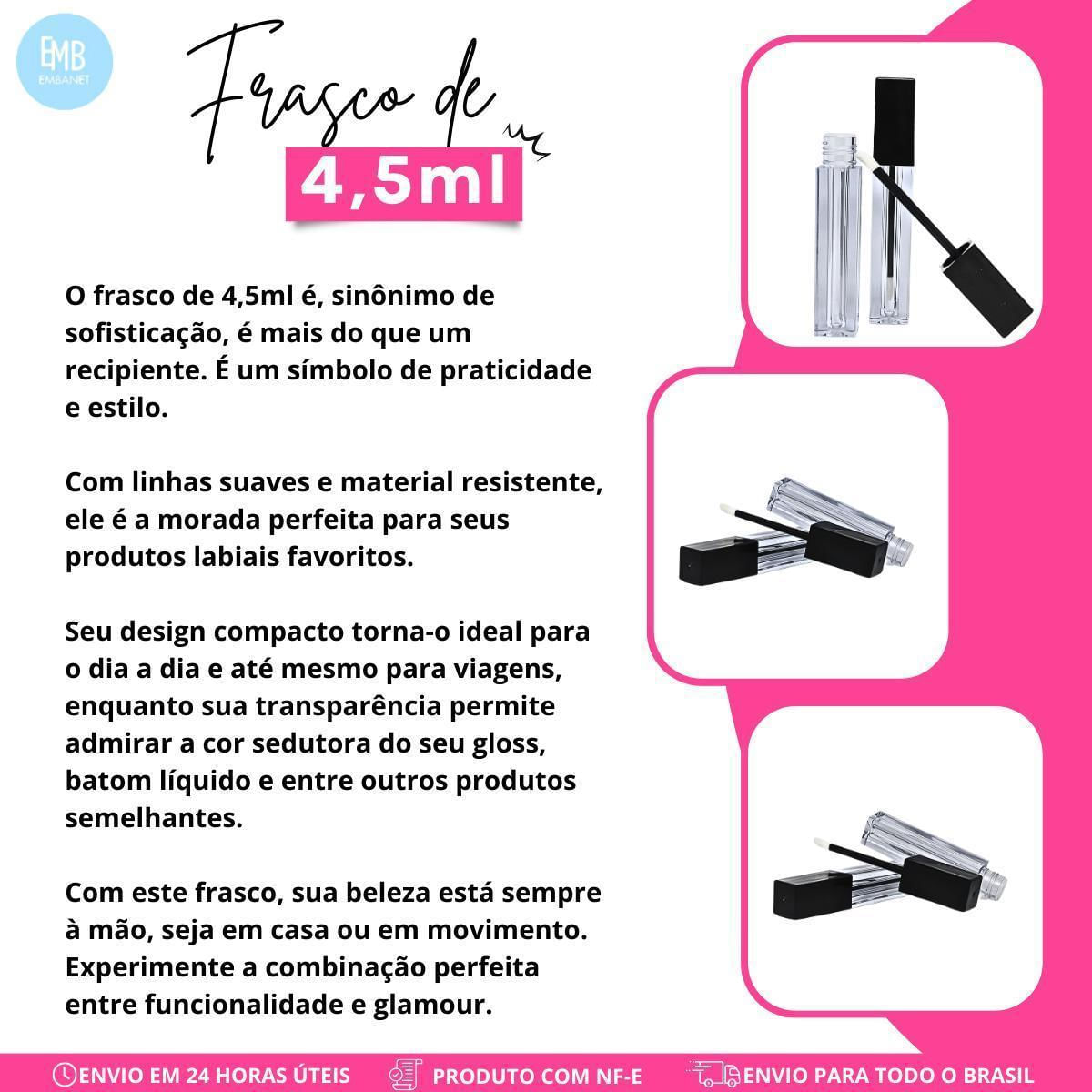 Embalagem Para Gloss Labial Quadrada 4,5Ml Vazia - 10Und