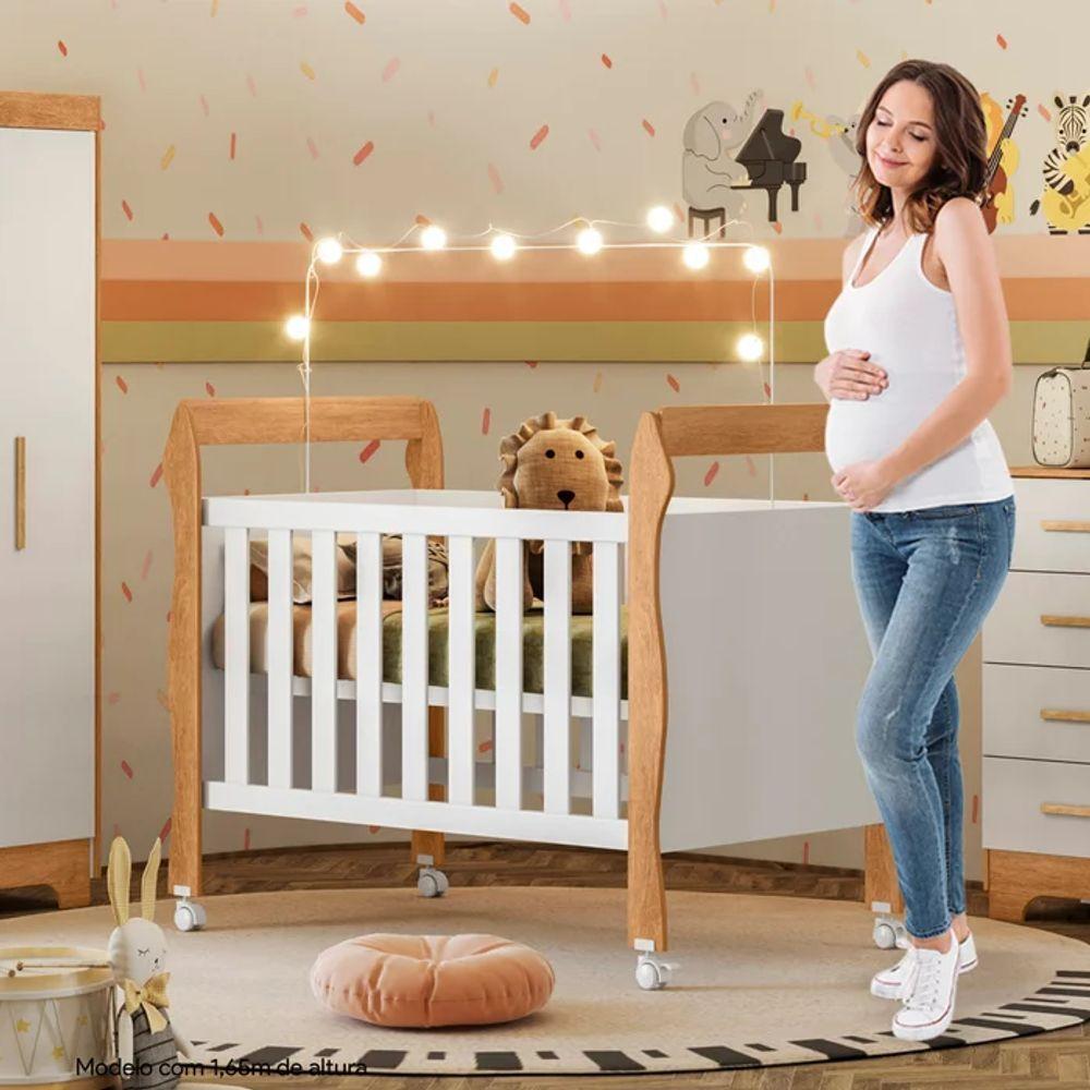 Berço Minicama Soninho C/ Colchão - Tigus Baby Cor: Branco/madeirado
