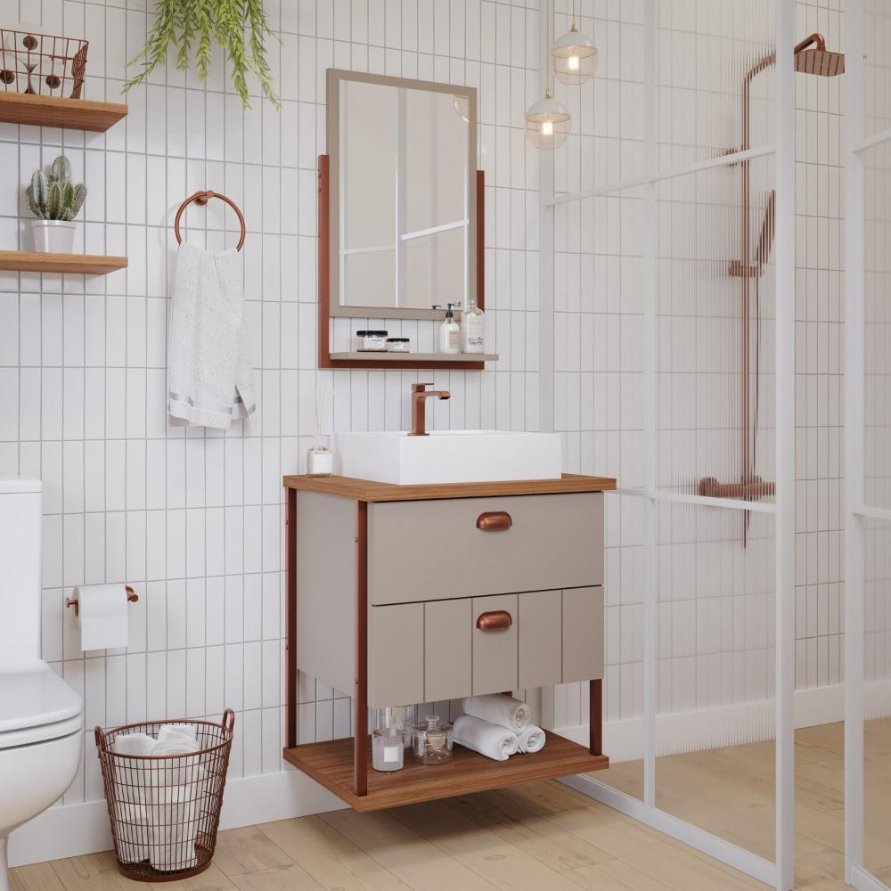 Miniatura Conjunto de Gabinete com Espelheira 60cm Olivia Espresso Móveis Cappuccino