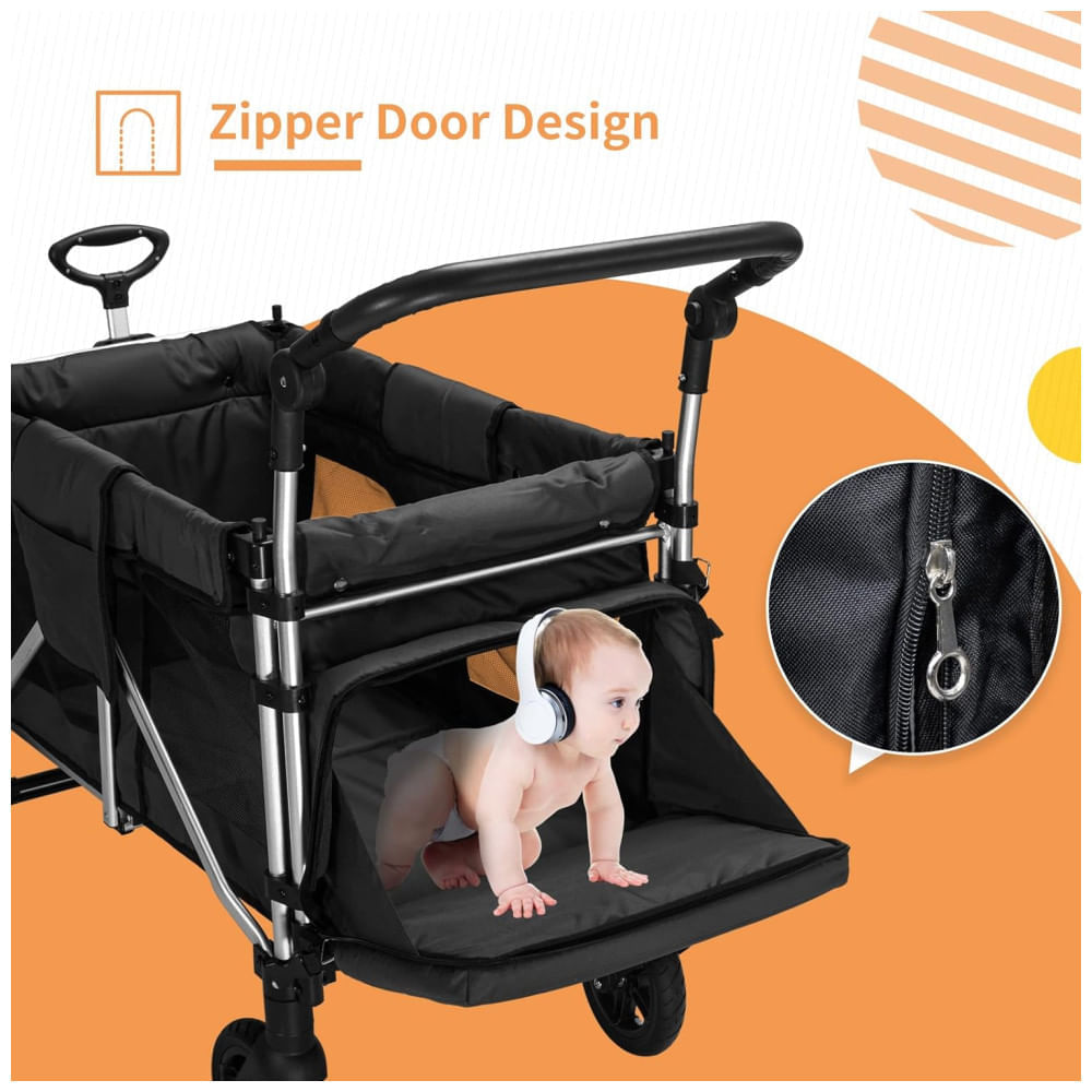 Miniatura Carrinho de Passeio Vagão para 2 Crianças com Assentos Altos e Capota Ajustável, WANAN, Cinza 110v