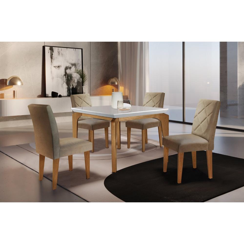 Miniatura Conjunto Mesa 120cm Canto Reto Dublin e 4 Cadeiras Irlanda Rufato Turim 07/Off White/imbuia