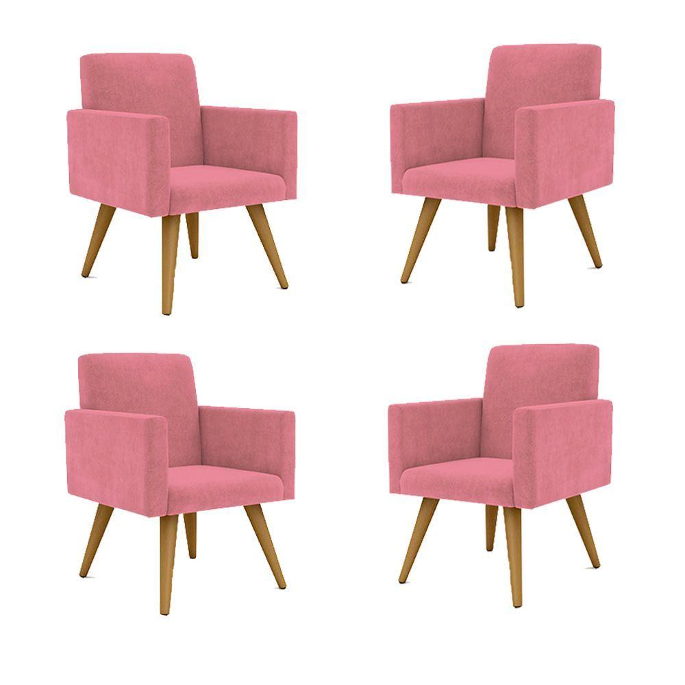 Miniatura Kit 4 Cadeiras Recepção Poltrona Escritório rosa