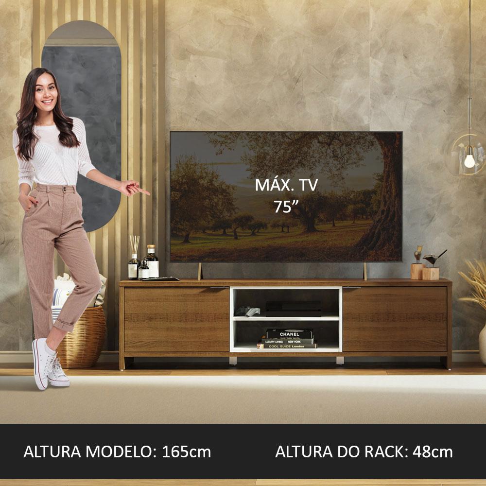 Miniatura Rack para TV até 75 Polegadas 180 cm 2 Portas Rustic/Branco Metz Madesa Rustic