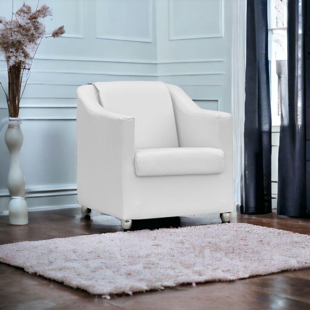 Poltrona Decorativa Para Sala Mila Corino Cores Pé De Plástico Cromado - Branco, Corino