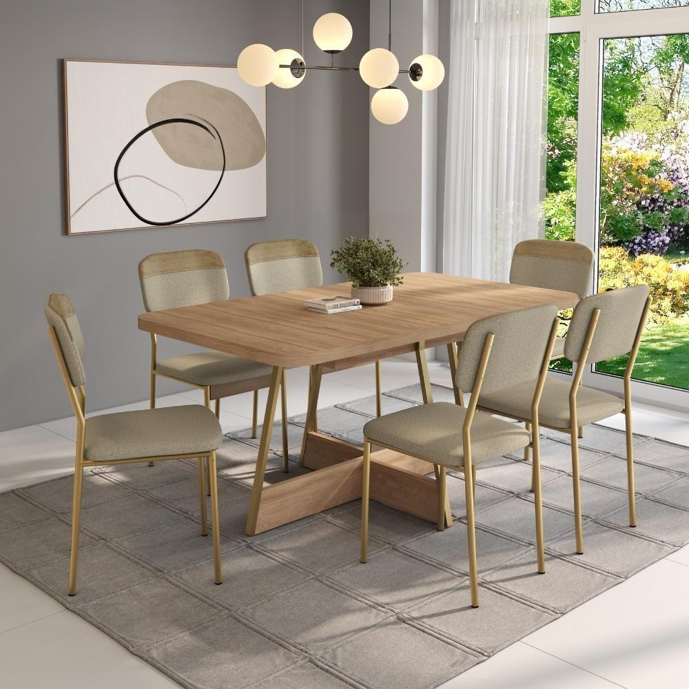 Miniatura Conjunto Sala De Jantar 6 Cadeiras Castellano Carraro Carvalho Dourado