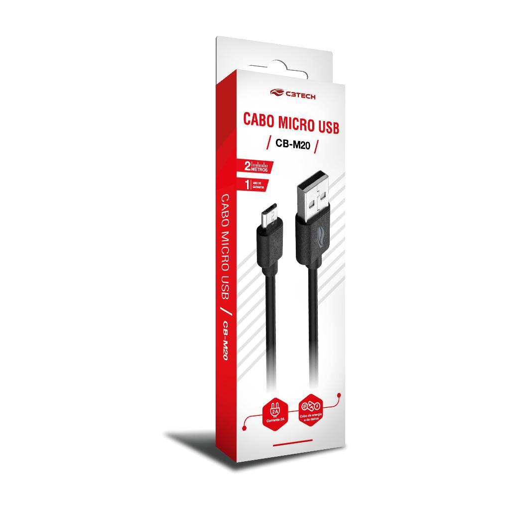 Miniatura Cabo Usb X Micro Usb 2 Metros 2A Cb-M20Bk C3Tech