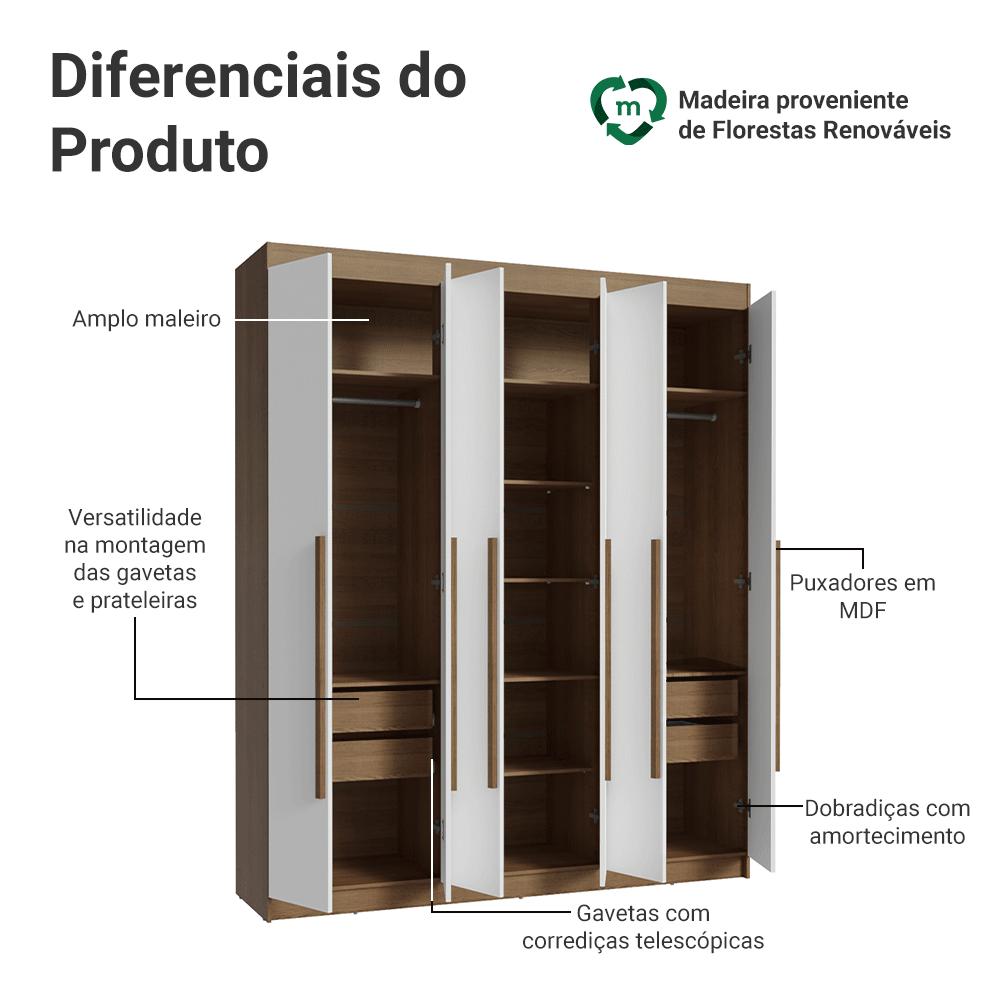 Miniatura Guarda-Roupa Casal 6 Portas Batentes Netuno Madesa R Rustic/Branco/Rustic