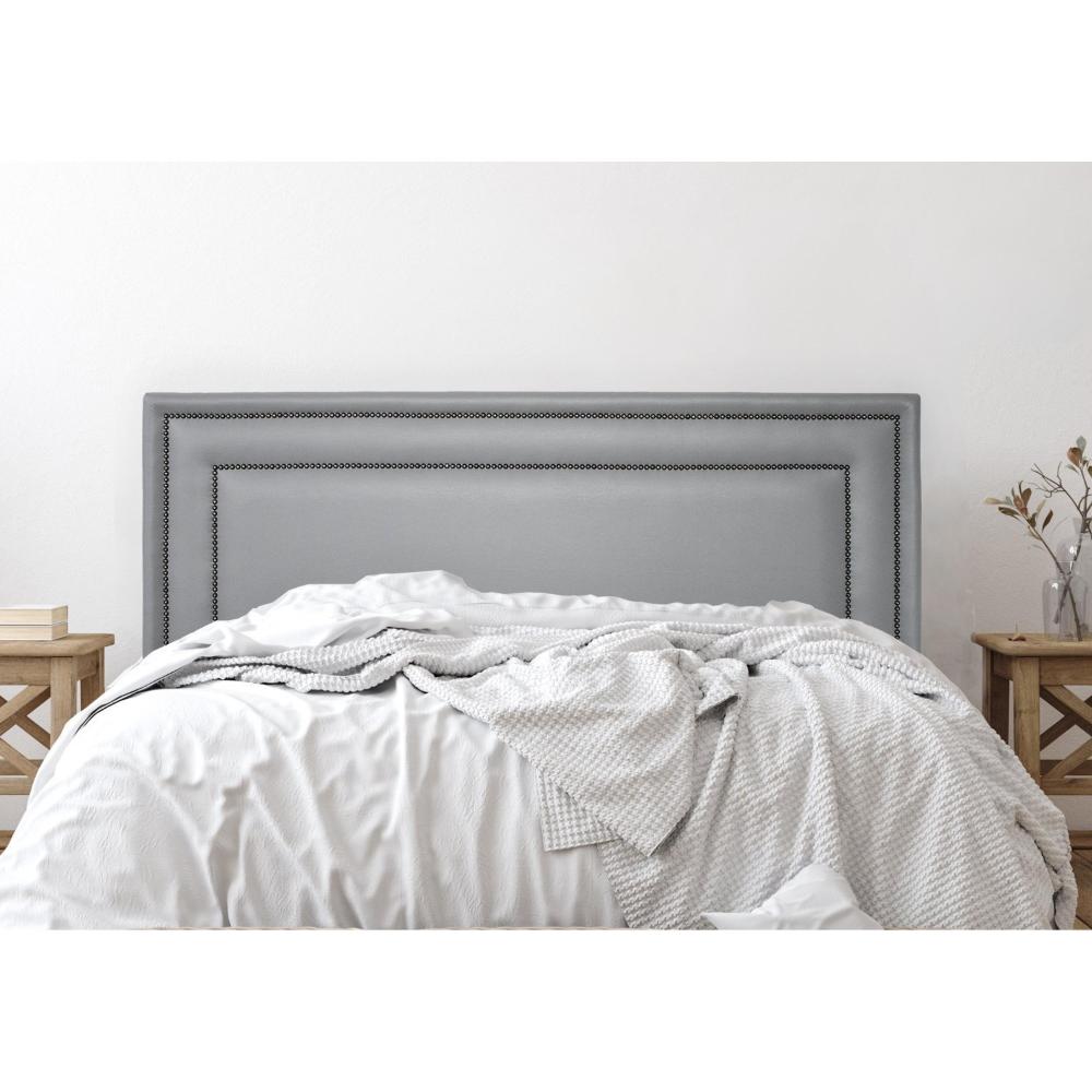 Miniatura Cabeceira Casal Estofada para Cama Box com Tachas 140x60cm Reta Luxo Dupla Cinza/Fumê