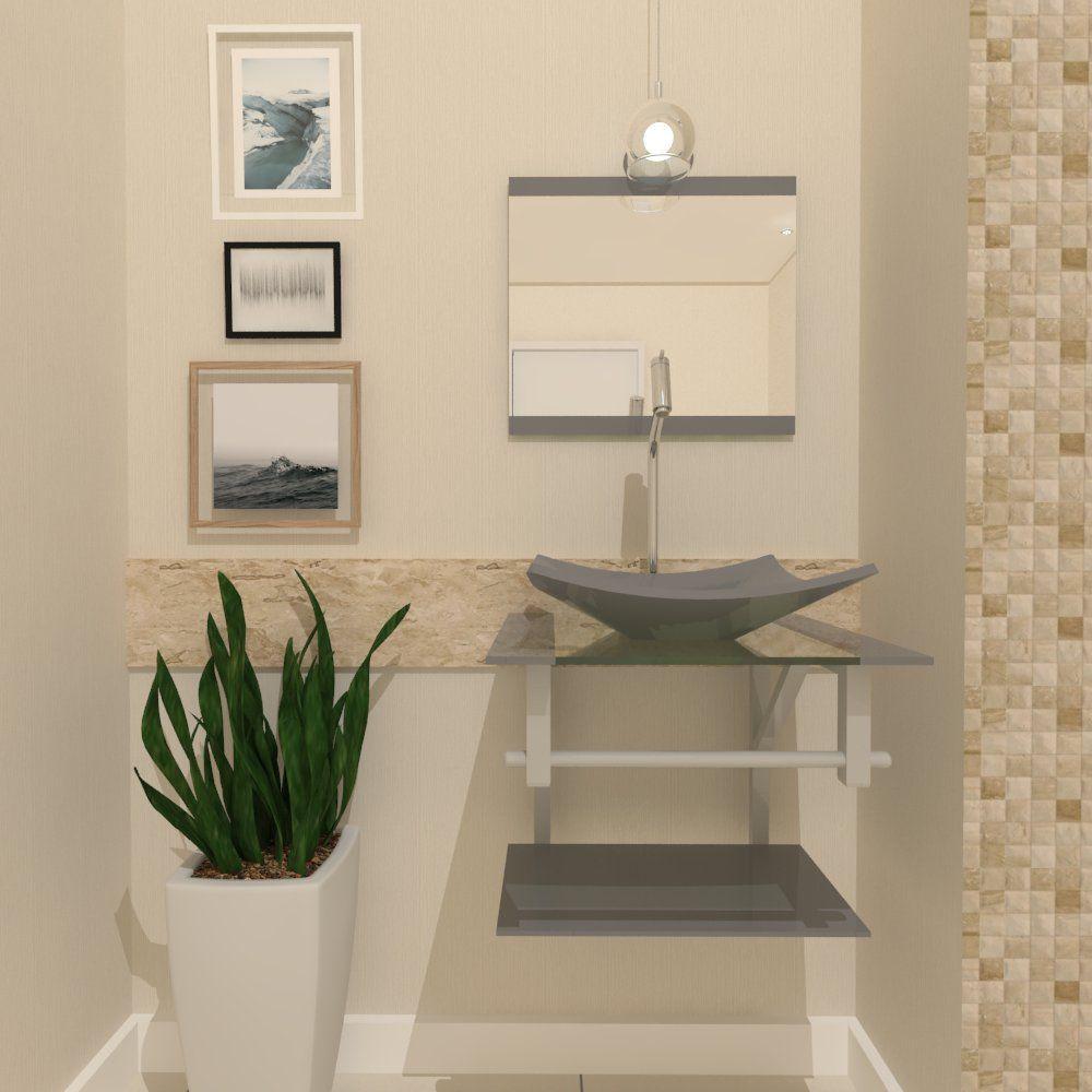 Miniatura Gabinete De Vidro Para Banheiro 40cm Com Cuba Quadrada Cor:prata