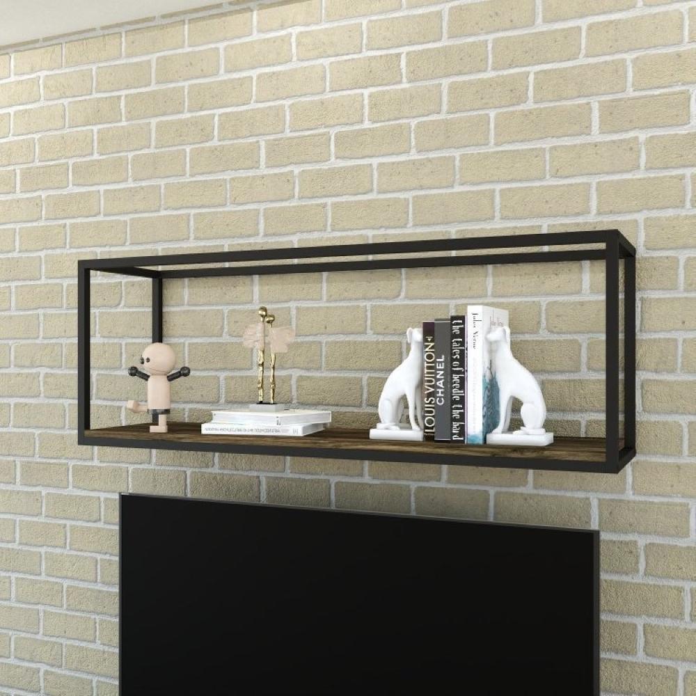 Conjunto Rack para TV até 50 Polegadas 1 Nicho Aéreo Estilo Industrial Active Yescasa Carvalho Dark