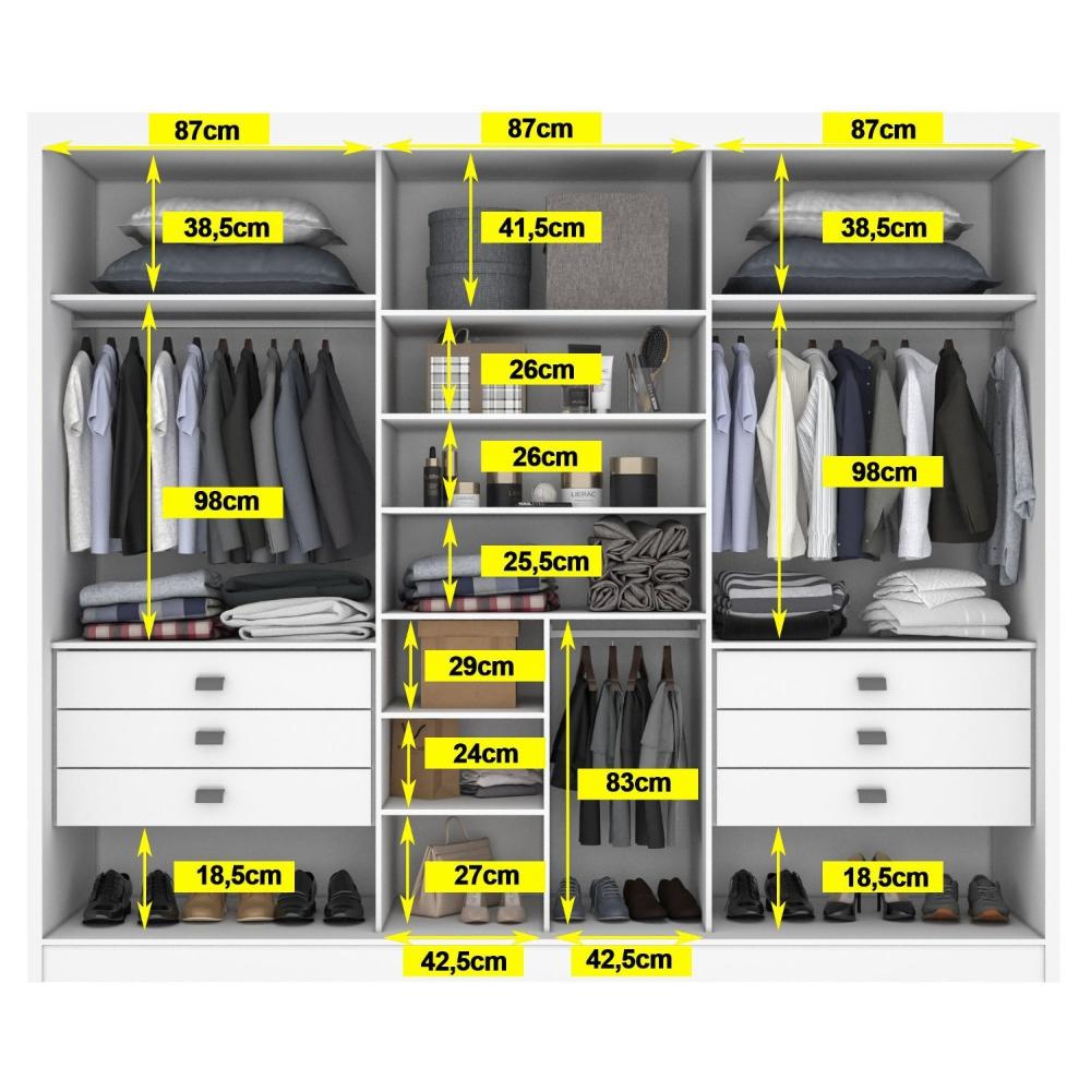 Guarda Roupa Espelhado Casal 3 Portas 6 Gavetas 100% MDF Qatar Branco