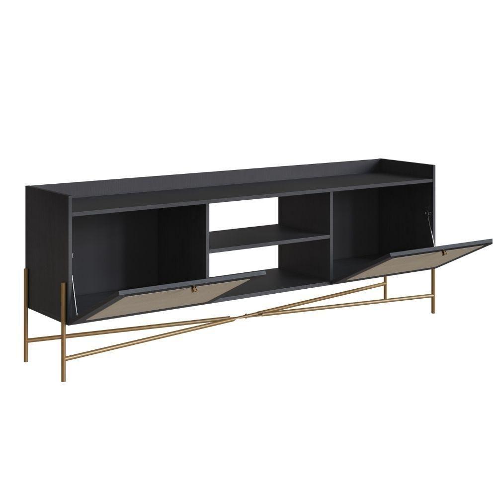 Miniatura Rack 2 Portas Oslo Artesano 183 Cm (largura) Mdp Nero Palha Sintética Bege Pé Metal Dourado
