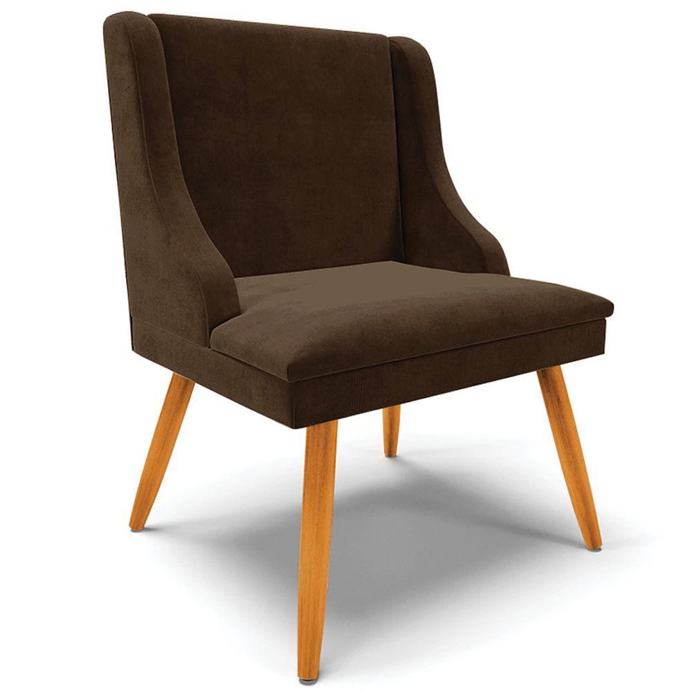 Miniatura Kit 4 Cadeiras Decorativas Sala De Jantar Pés Palito De Madeira Firenze Suede Marrom/natural G19