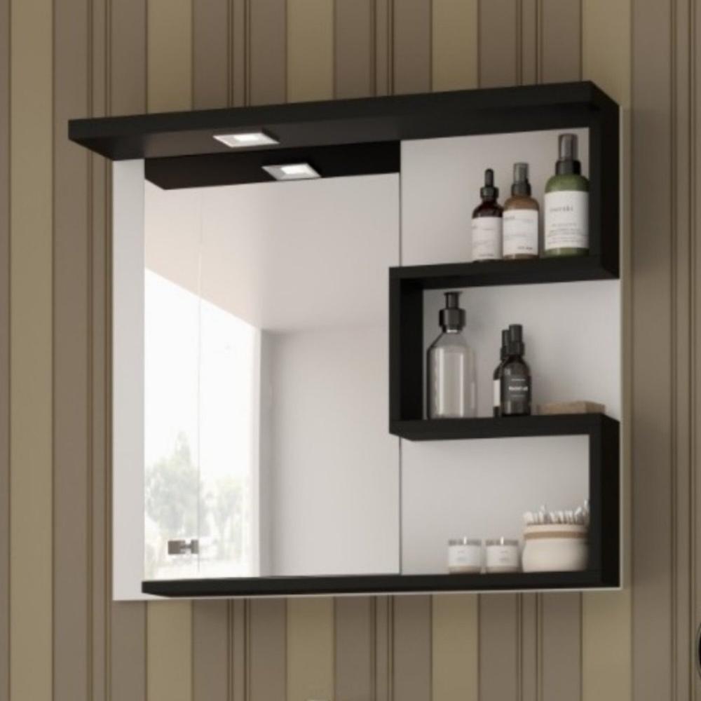 Conjunto de Banheiro Gabinete com Pés com Cuba e Espelheira Veneza Branco/Preto