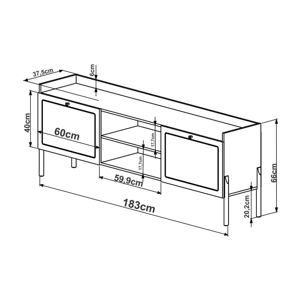 Miniatura Rack para TV até 65 Polegadas 2 Portas 183cm Palhinha Pé Madeira Oslo Nero/Preto