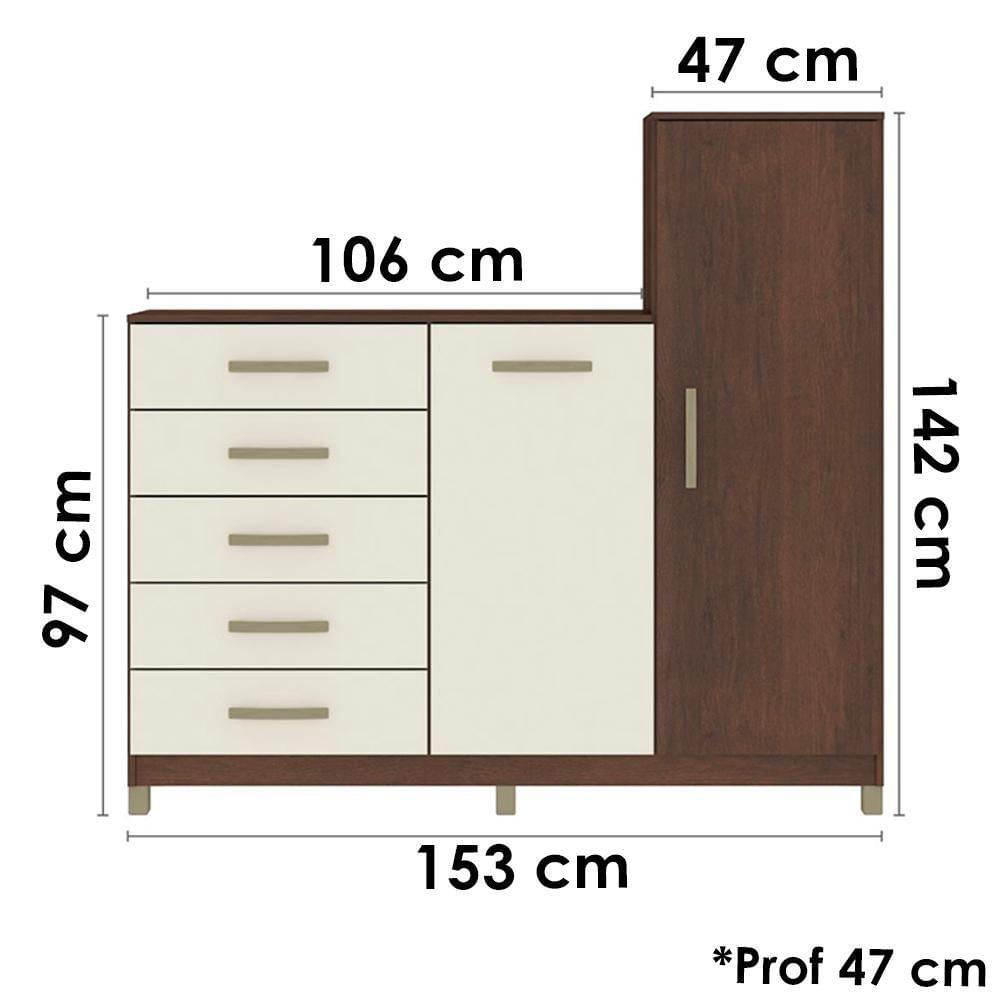 Comoda 2 Portas Com Cabideiro Co170 Rustico Champagne Fell Rustico Champagne