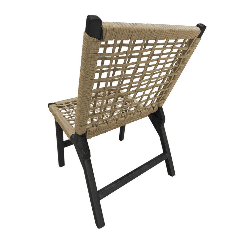 Miniatura Kit 2 Cadeiras Viena Base De Madeira Maciça Preta E Corda Náutica Bege - Bege