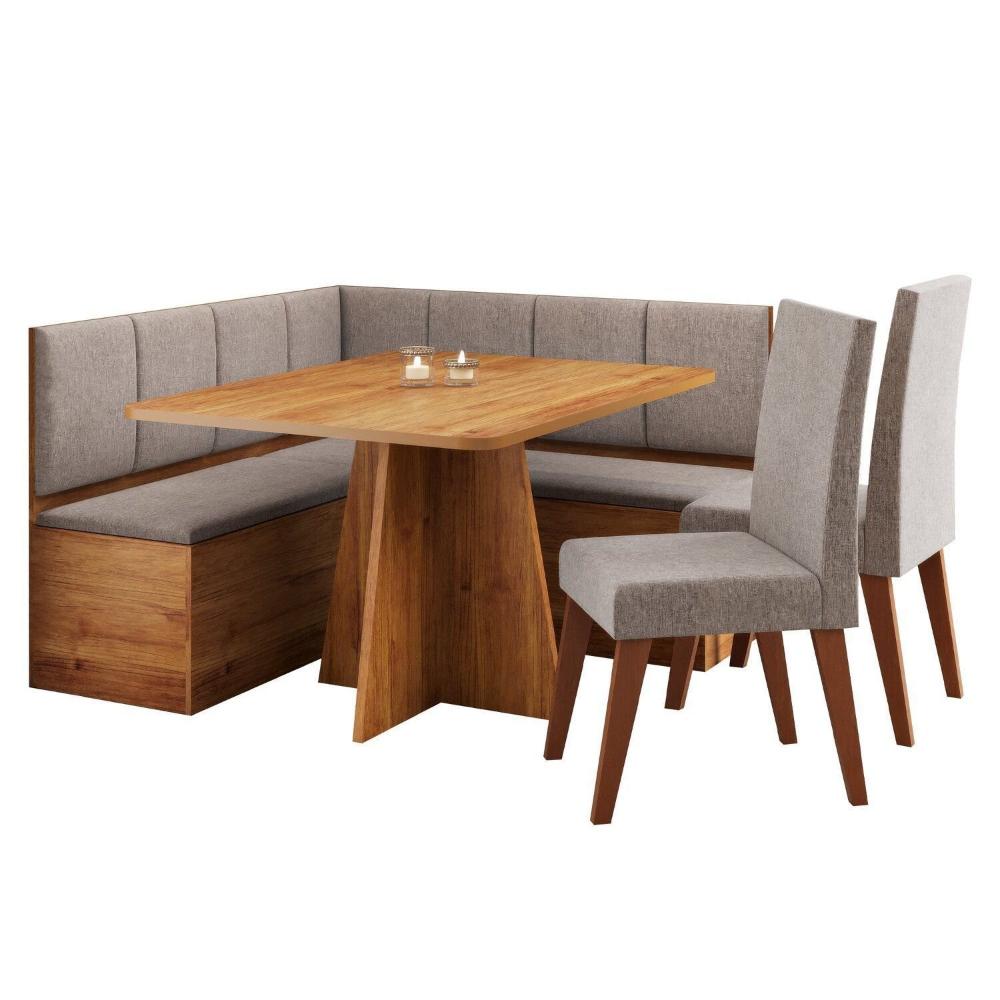 Miniatura Conjunto Canto Alemão com Baú Mesa 120x77,5cm Tampo sem Vidro com 2 Cadeiras Milão Mel/Kaki