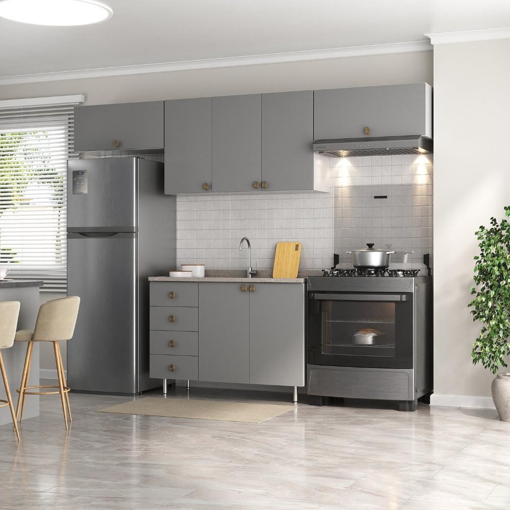 Miniatura Cozinha Compacta 4 Peças 100% Mdf Bp 1 Balcão 3 Aereos Maranello Branco/Panna