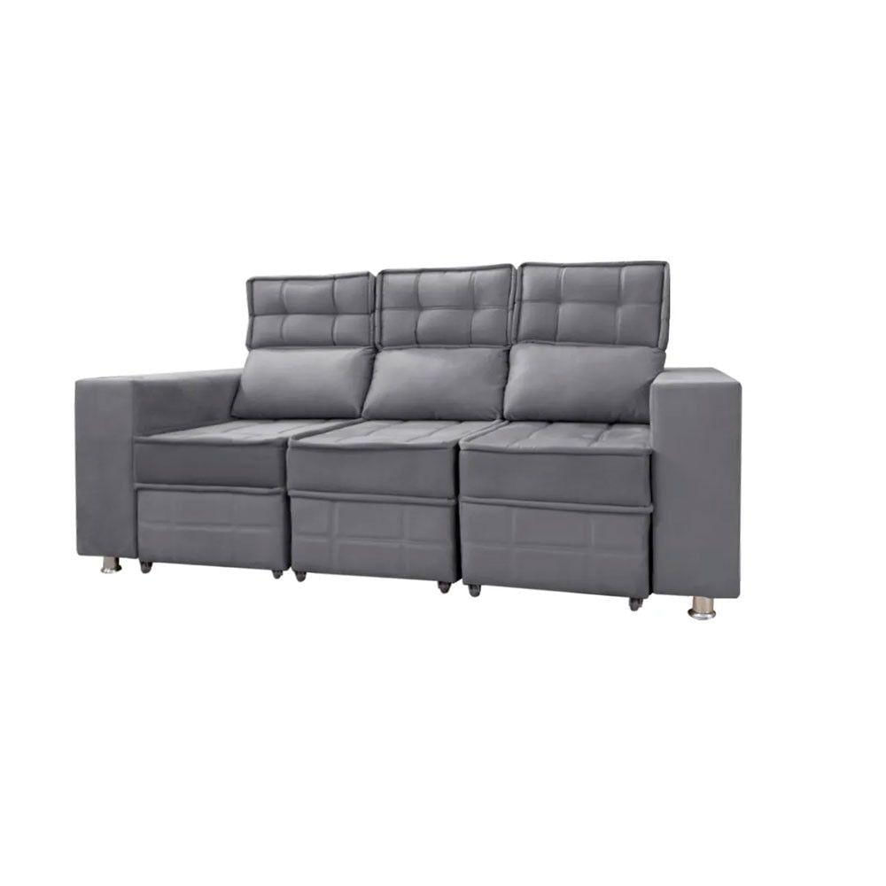 Sofá Retrátil E Reclinável 3 Lugares Londres 1.90cm Com Molas Suede Speciale Home Chumbo