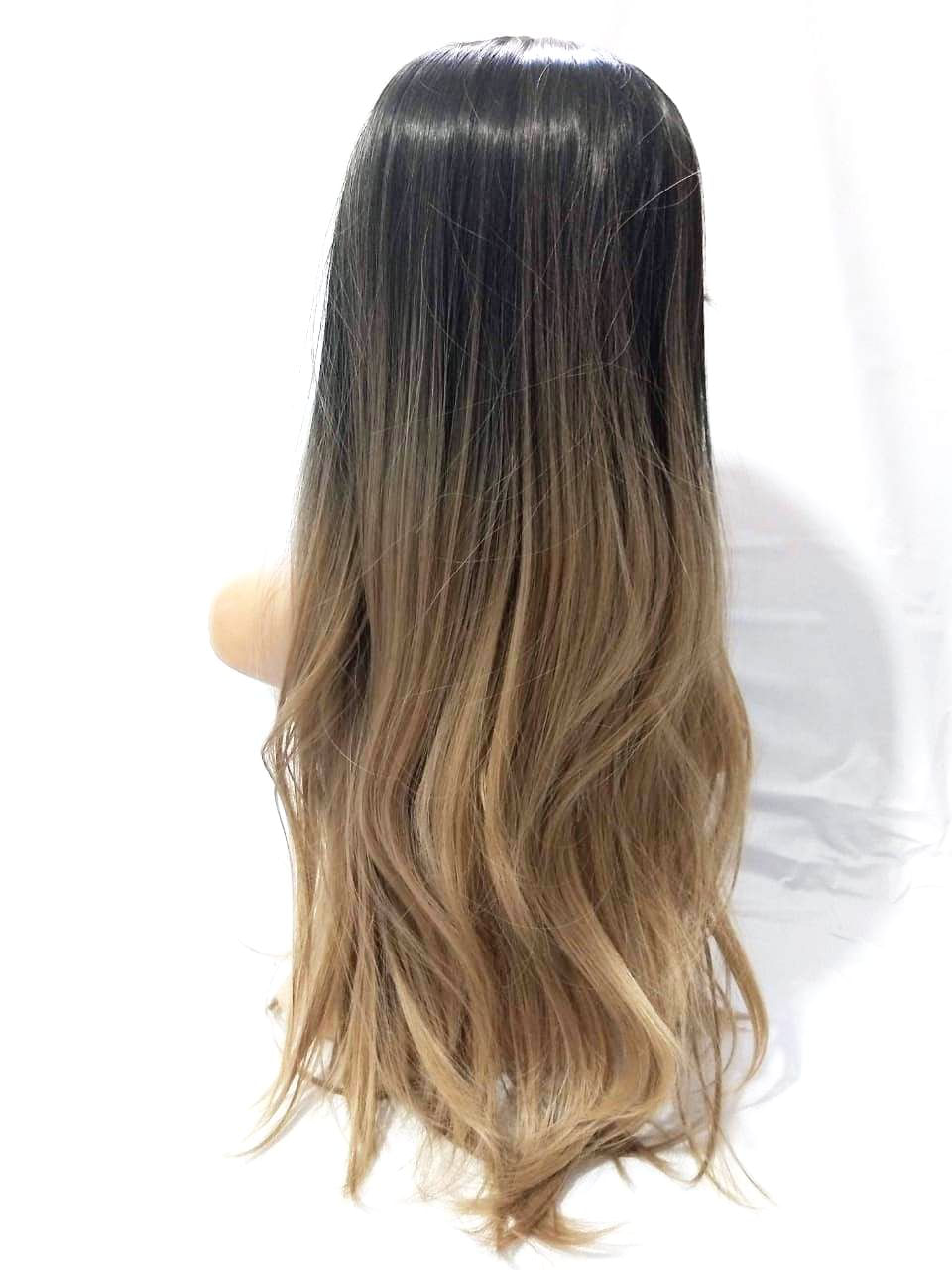 Miniatura Peruca Lace Wig Lisa Preto com Loiro Ombre Hair Fibra Futura