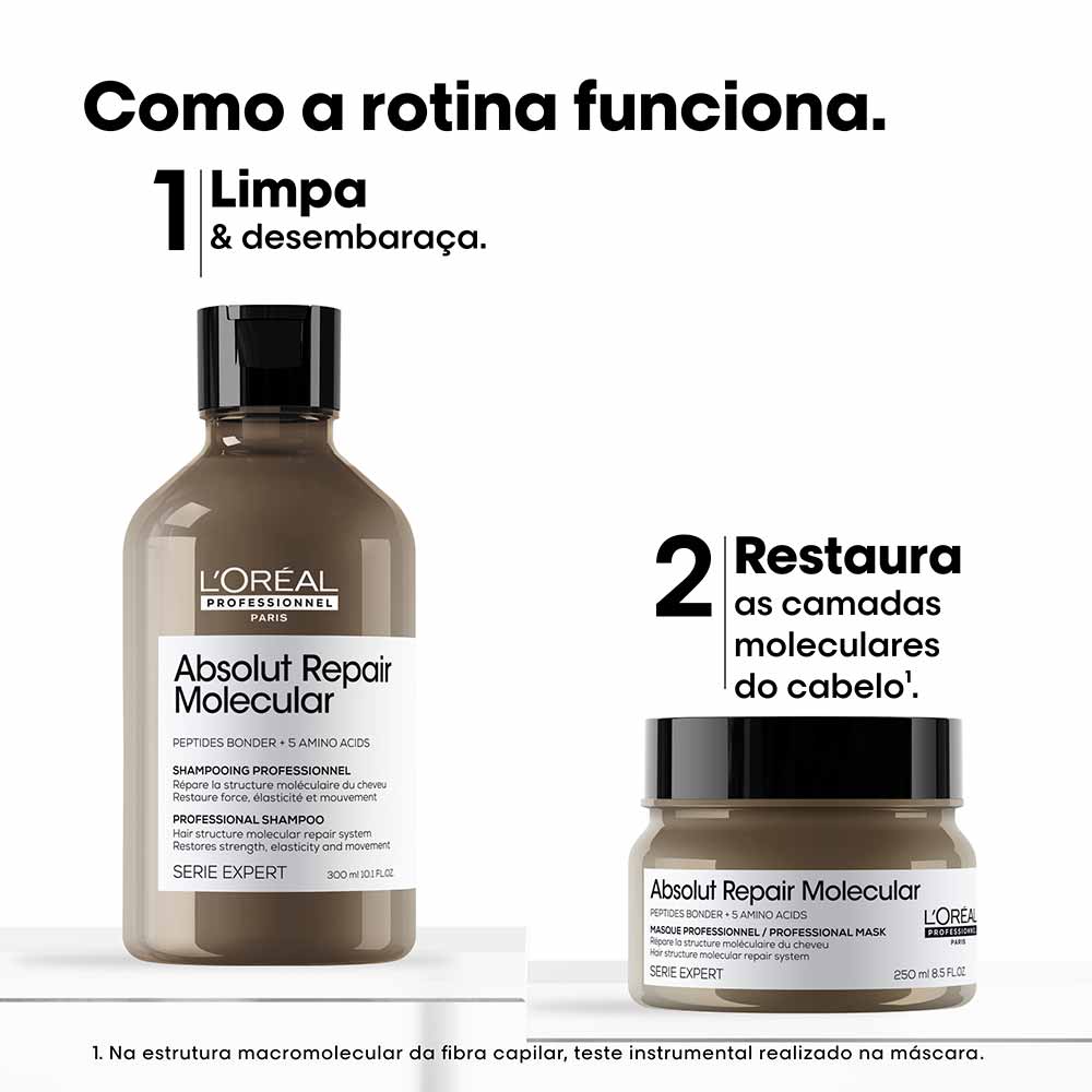 L'Oréal Professionnel Absolut Repair Molecular Kit de Tratamento Capilar: Shampoo + Máscara Concentrada Para Cabelos Danificados a muito Danificados Kit