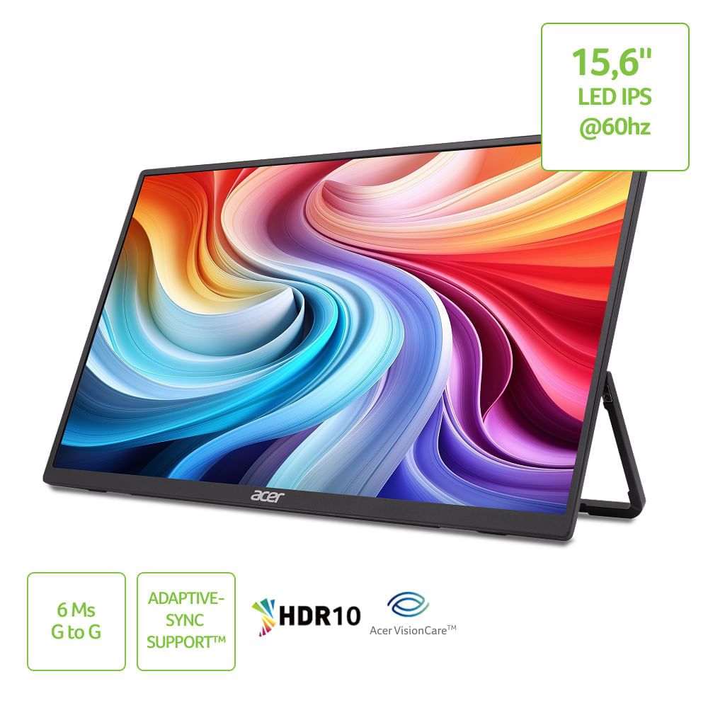 Monitor Acer Portátil 15.6” PM161Q JBM Full HD 60 Hz 6ms LED IPS