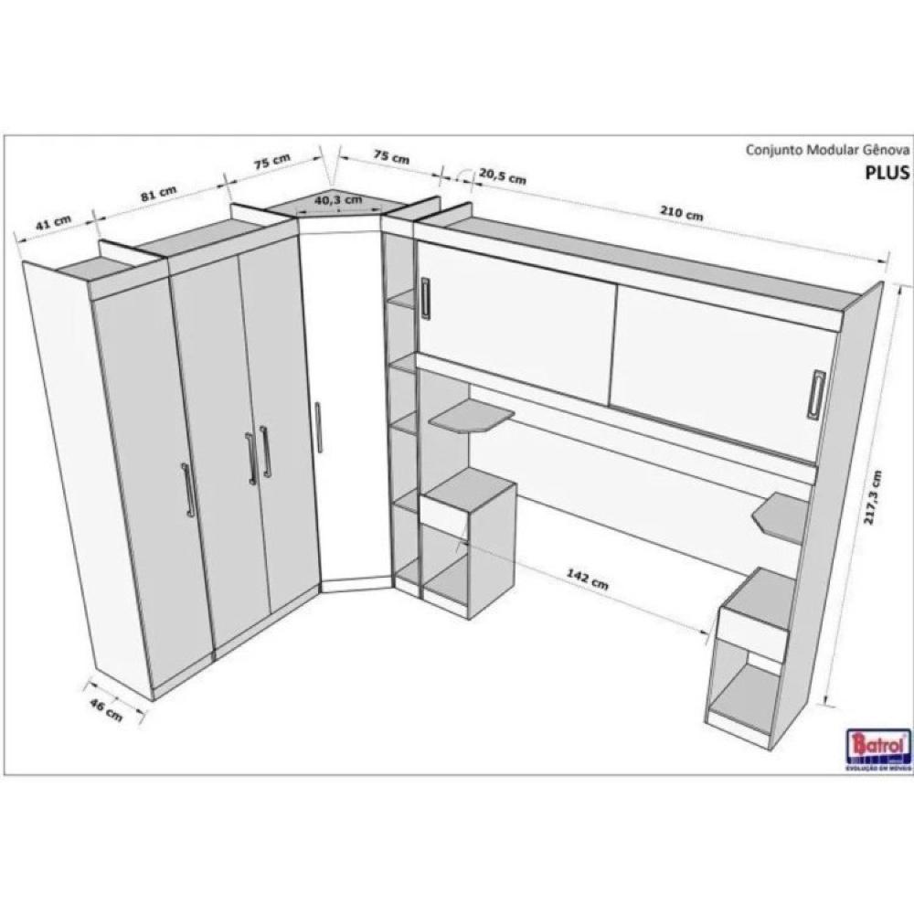 Miniatura Conjunto para Quarto com Guarda Roupa Modular Gênova Plus Freijó Wood/Off-White