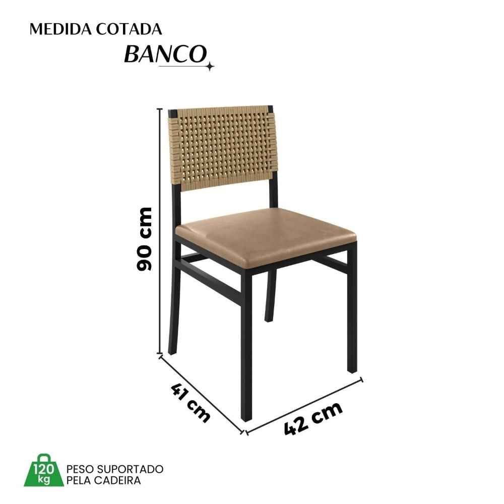 Miniatura Conjunto Itália Tampo Ripado Eucalípto 160x90cm com 6 Cadeiras Madri Preto/Bege
