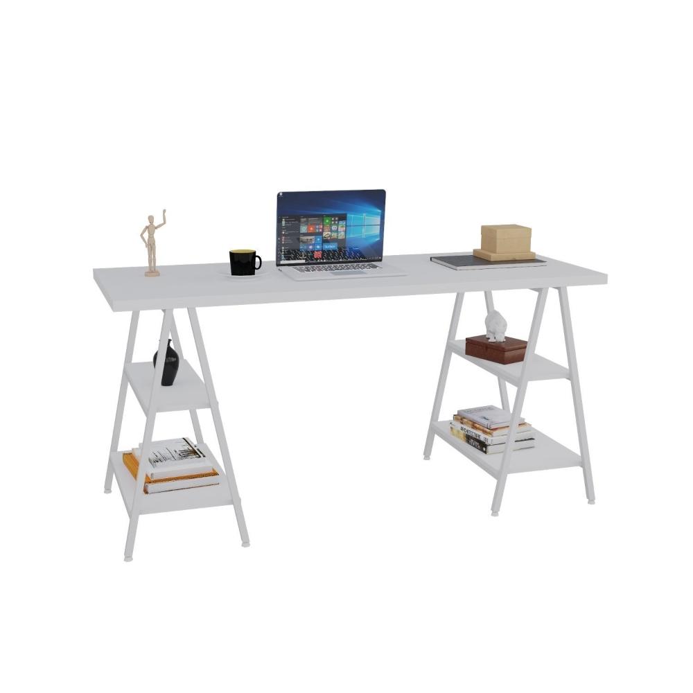 Miniatura Escrivaninha Cavalete 150cm 4 Prateleiras Estilo Industrial Kuadra Branco Chess / Est.Branca
