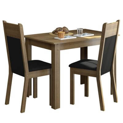 Miniatura Conjunto Sala de Jantar Madesa Lola Mesa Tampo de Madeira com 2 Cadeiras Rustic/Preto/Sintético Preto Cor:Rustic/Preto/Sintético Preto