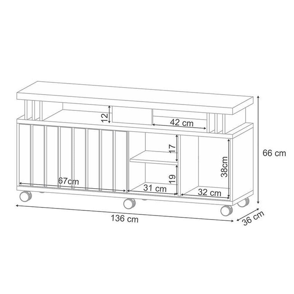 Miniatura Rack Bancada Para Sala Rivera 1.3 Off White Castanho - Hb Móveis