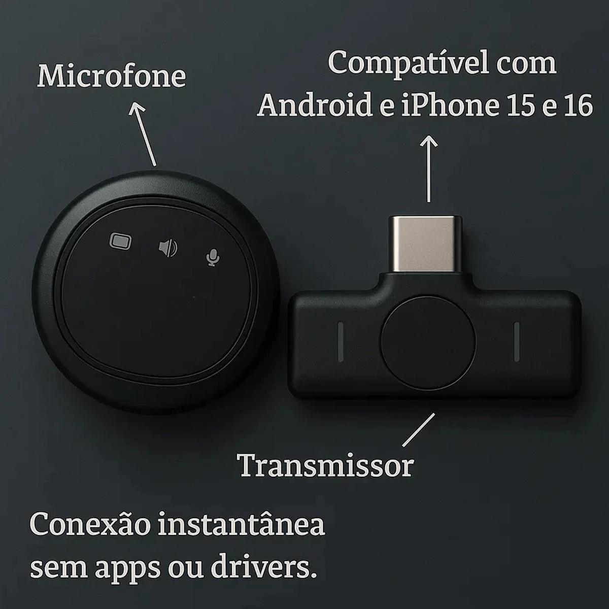 Miniatura Microfone De Lapela Duplo Anti Ruído Sem Fio Redondo Premium