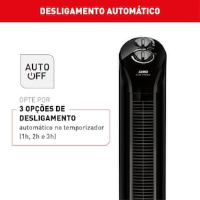 Ventilador de Torre Arno Eole Infinite NEOL 40W 3 Velocidades Silencioso Preto 110V