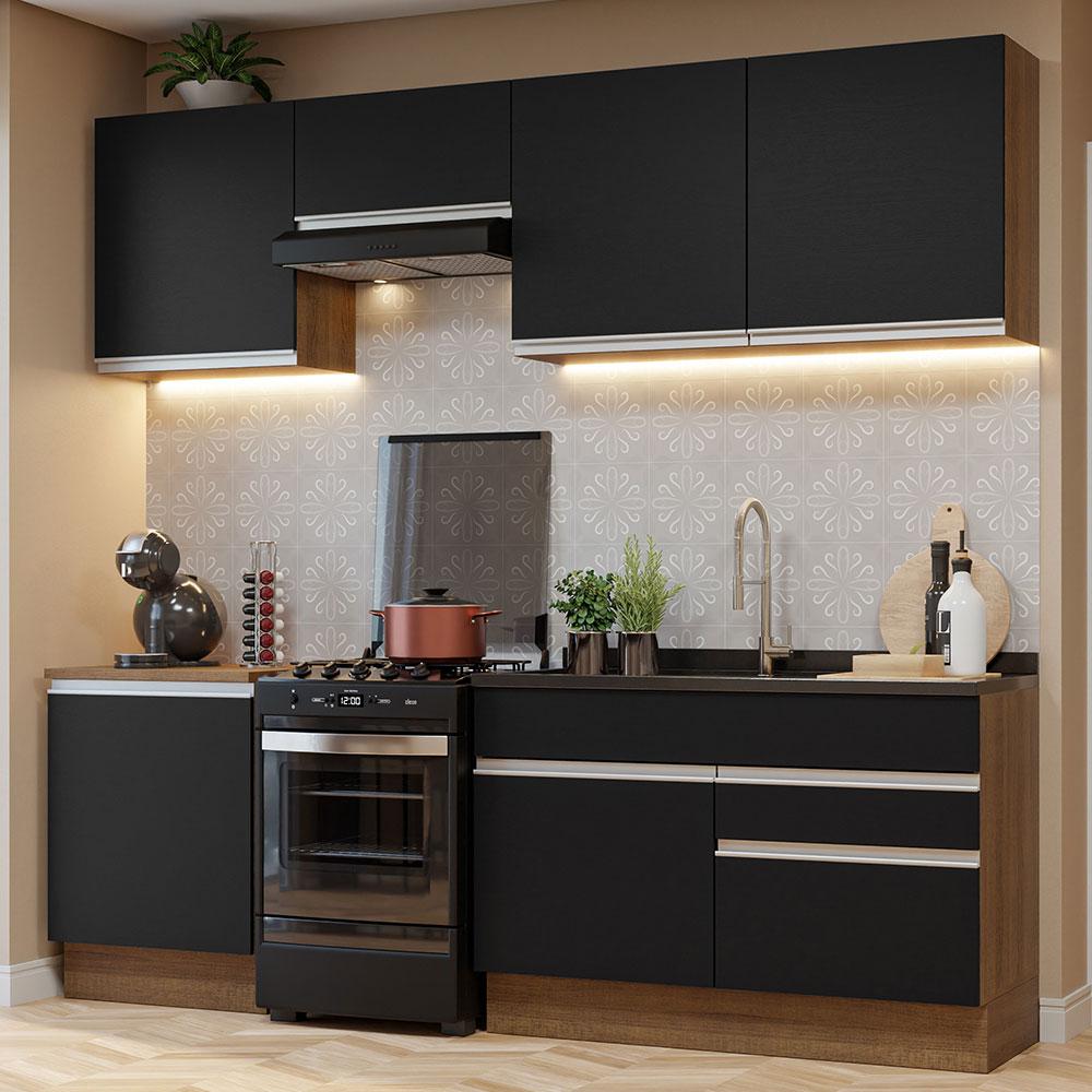 Miniatura Armário de Cozinha Completa 240cm Rustic/Preto Glamy Madesa 08 Rustic/Preto