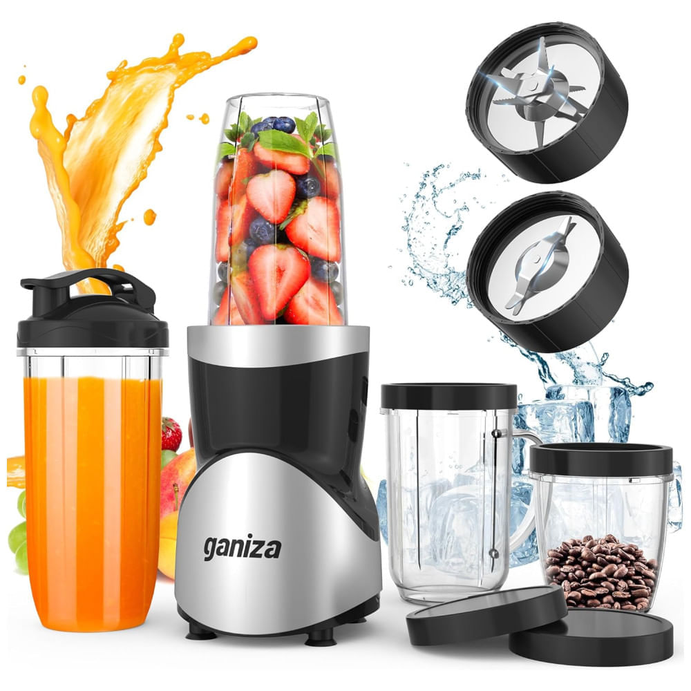 Miniatura Liquidificador para Vitaminas 710mL com Acessórios e Livro de Receita, 110V 900W, Ganiza, Preto