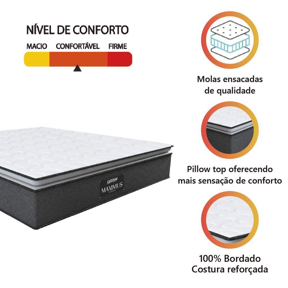 Miniatura Colchão Casal King Gazin Molas Ensacadas Pillow Top Maximus 193x203x28cm Cinza - Branco Cinza-bran