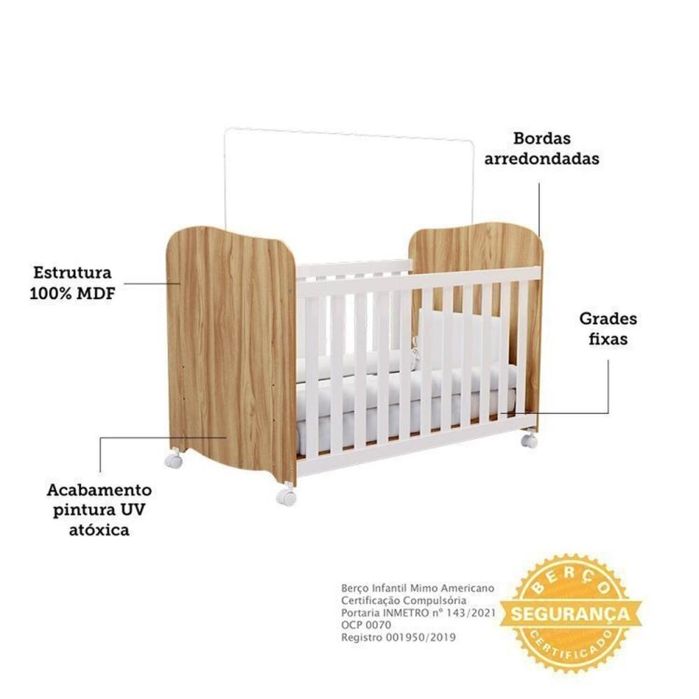 Miniatura Quarto de Bebê Completo com Guarda Roupa 3 Portas Cômoda e Berço 100% Mdf Mimo Espresso Móveis Branco Brilho/Amêndoa