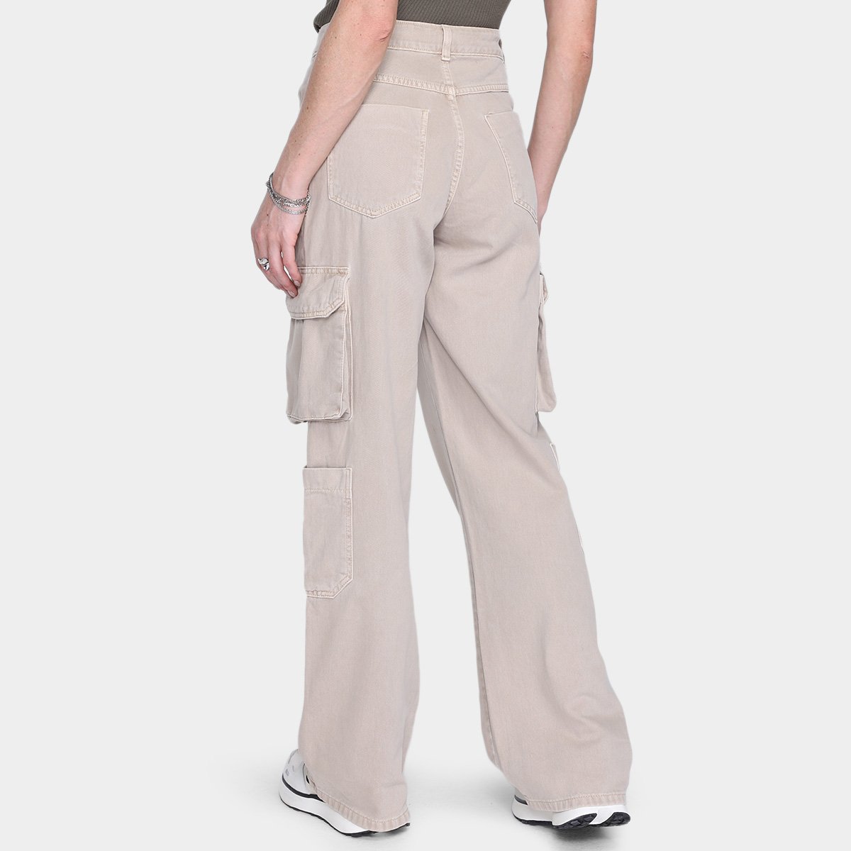 Miniatura Calça Wide Leg Sawary Casual Feminina Bege - 36