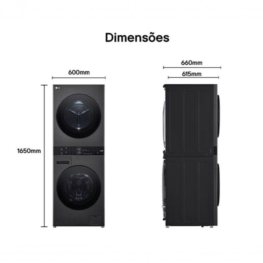 Lava e Seca Torre WashTower 14kg Black Inox 127V