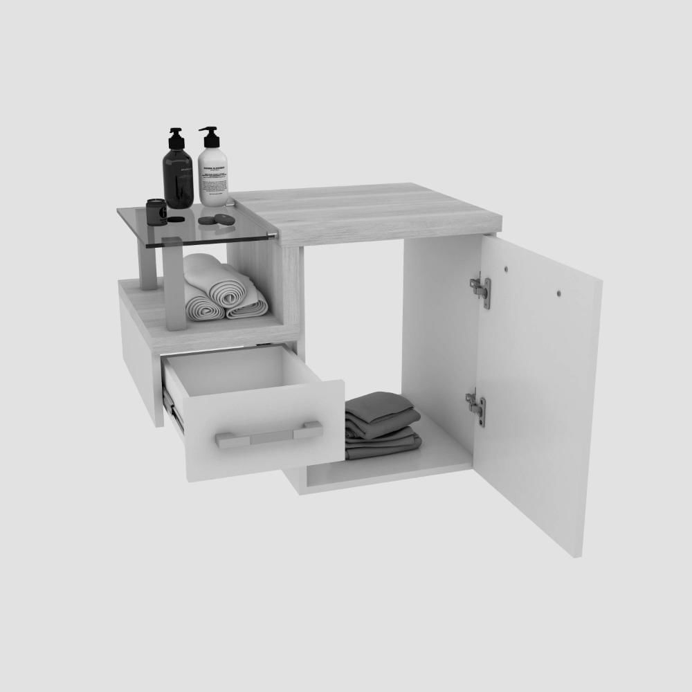 Miniatura Gabinete para Banheiro com Cuba Quadrada Q32 e Espelheira Legno 631W Compace Branco/Nogal