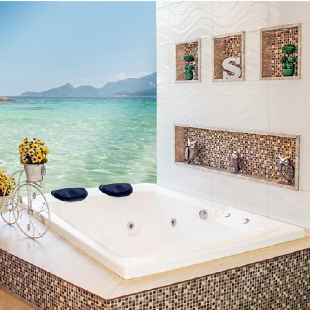 Miniatura Banheira Hidromassagem Astra Prima Maggiore Luxo 170cmx120cmx44cm - 04 Jatos Branco Gel-Coat P4 com Aquecedor 110V