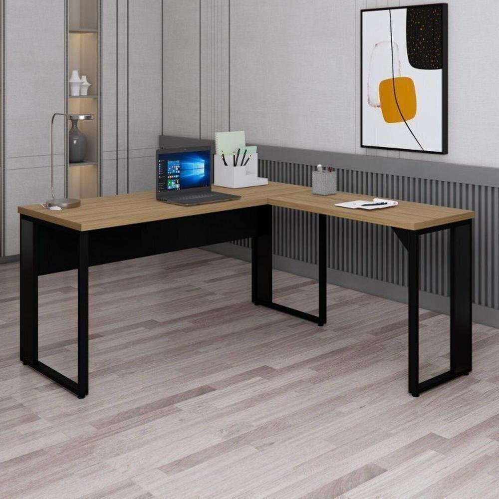 Mesa para Escritório Diretor em L 120x150cm Marrom/Preto