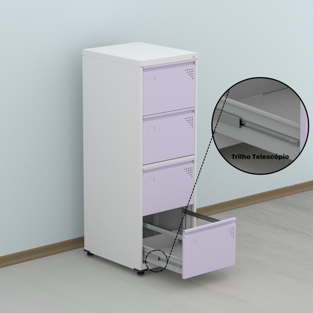 Gaveteiro Arquivo para Escritório em Aço 4 Gavetas Banco /Lilas